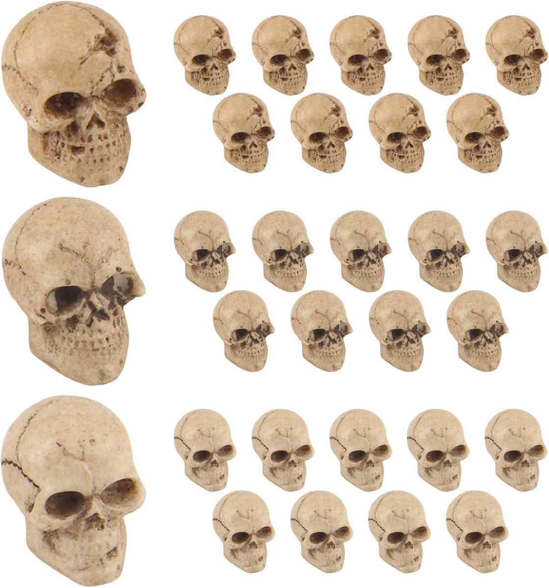 30 stuks mini kunststof schedels Halloween mini doodskopdecoratie