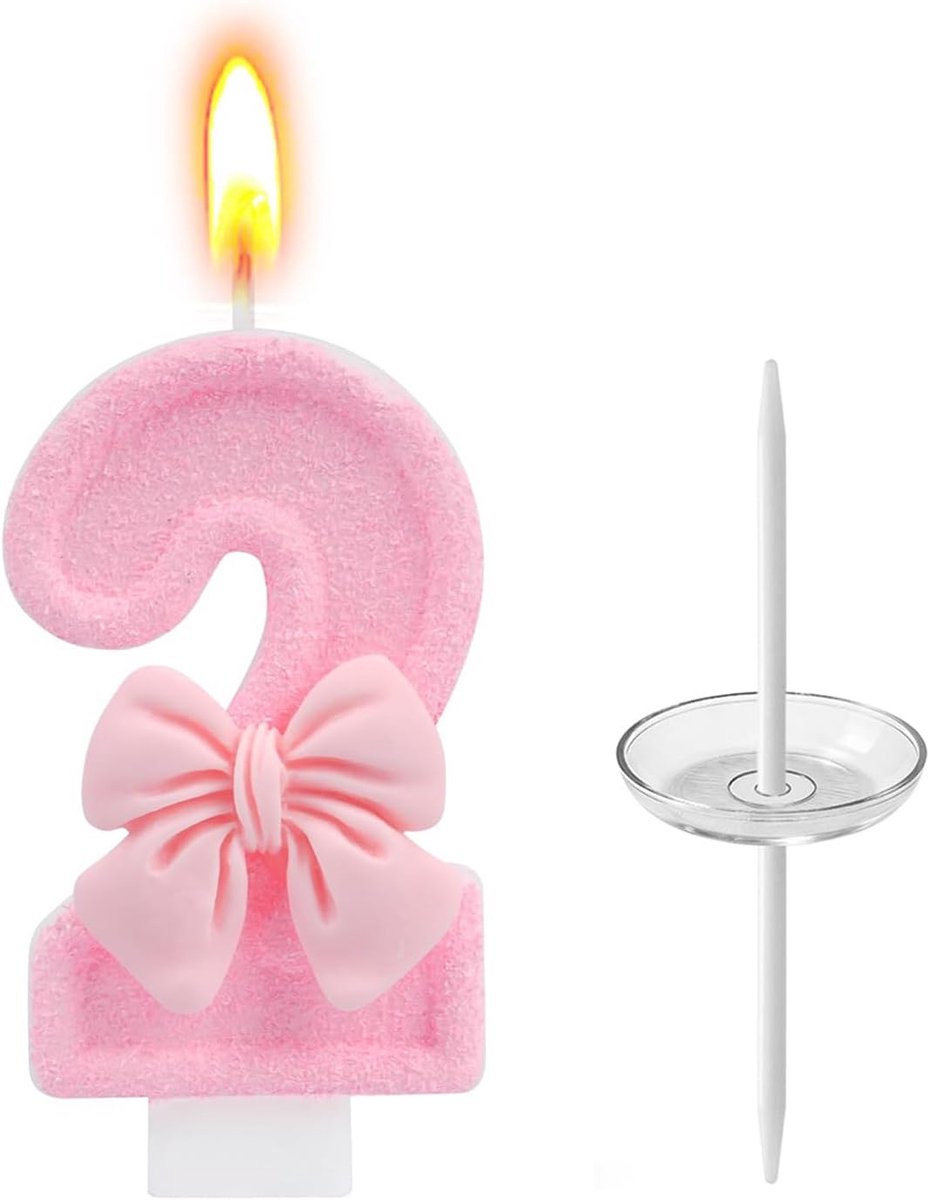 2e verjaardagstaart kaars,3D roze nummer kaars decoratie