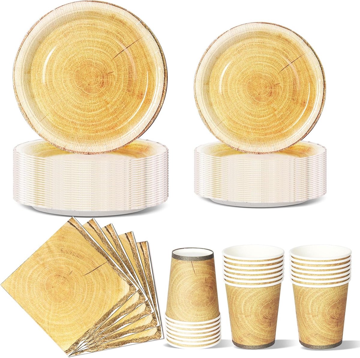 Woodgrain Kleur Party Servies, 96 Stuks Kleurrijke Feestbenodigdheden Set Effen Kleur Papieren Platen Bekers en Servetten voor Verjaardagsfeestartikelen