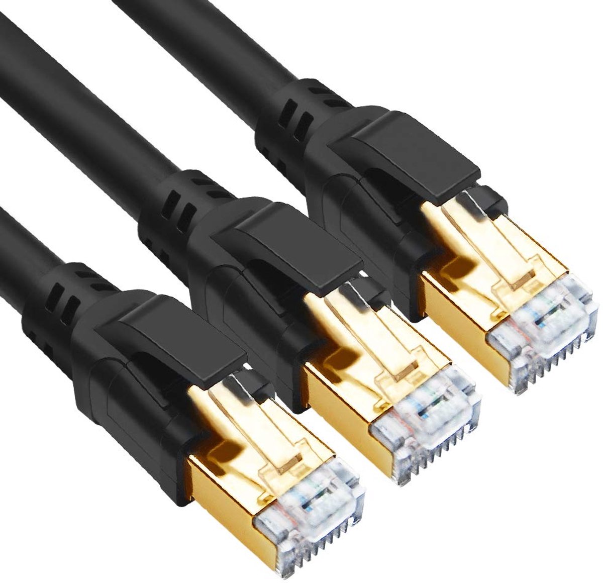 Cat 8 Ethernet Cable 5m 3stuks Netwerkkabel 40Gbps 2000MHz S/FTP Cable Lan Hoge Snelheid Afgeschermde Internet Kabel RJ45 Patch voor PS5, Xbox, Modem, Router, TV, PC, sneller dan Cat7 (Zwart)