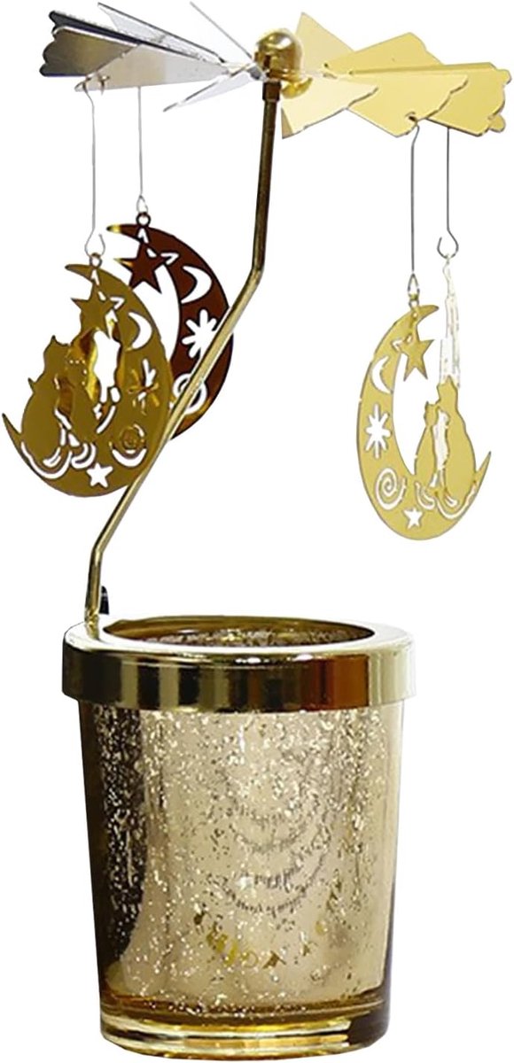 Kaarsenhouder, gouden carrousel, roterende metalen kandelaar voor romantische bruiloft, kerstfeest, tafeldecoratie thuis (4#)
