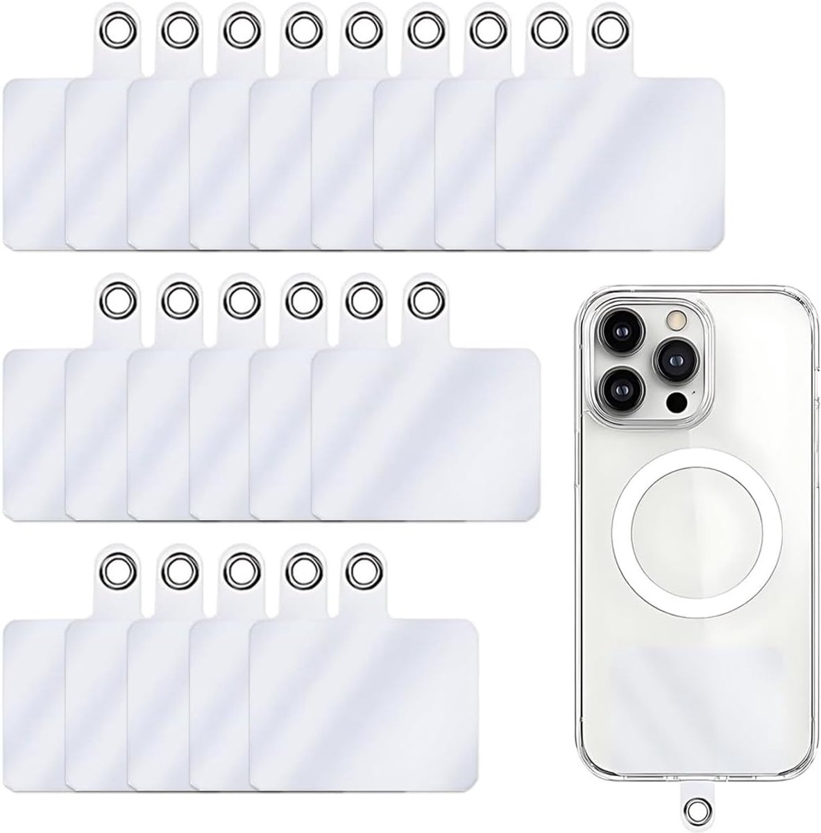 20 stuks patches voor telefoonkoord, vervangende patches voor telefoonkoord met metalen ring, patchpad voor telefoonband, adapter voor sleutelkoord