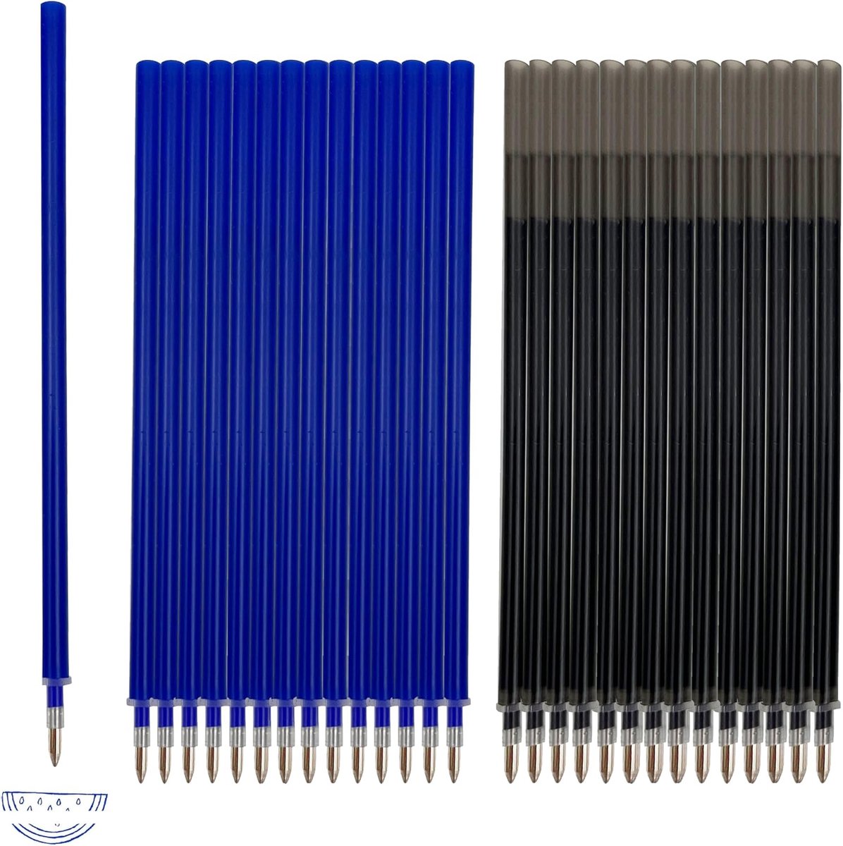28 x uitwisbare vulling, schoon gummen, zacht schrijven, 0,7 mm punt, 13 cm hoogte (zwart en blauw)