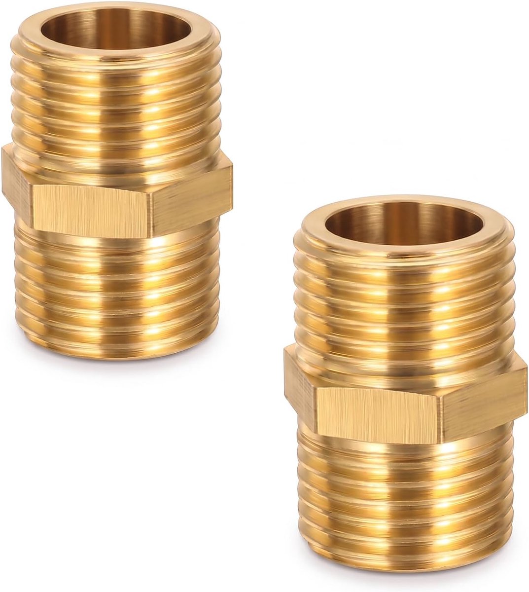 2 Stuks Dubbele Nippel, 1/2 Inch Buitendraad BSP, Rechte Messing Connector, Zeshoekige Pijpfitting voor Waterleiding, Verwarming, Sanitair, Tuin en Pijpverbinding