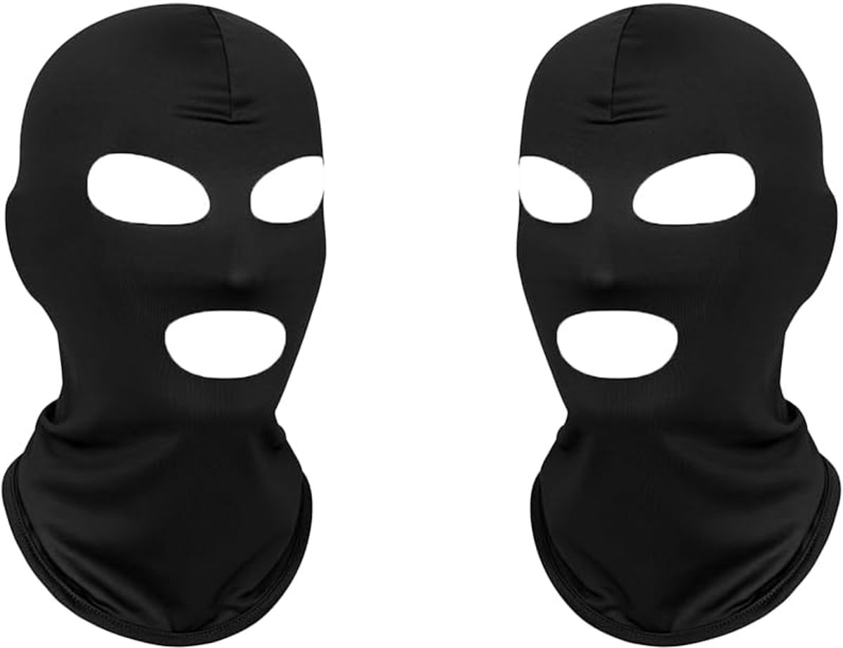 Bivakmuts motorfiets, 2 stuks, zwart, drie gaten, dun, ademend, volledig gezichtsmasker voor heren en dames, zomer, fietsen, skimasker, elastisch, comfortabel, outdoor sportmasker