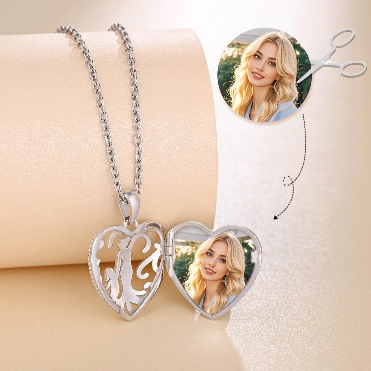 Moeder en dochter medaillon dames zilver 925 foto ketting met hart hanger amulet sieraden cadeau voor vrouwen mama vriendin meisjes