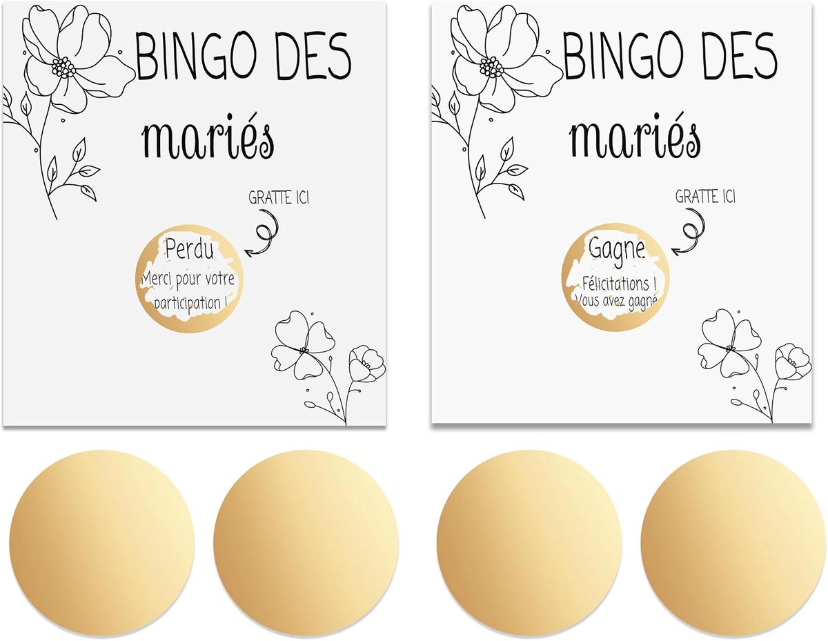 Kras voor bruiloften, set van 50, 10 winningskaarten en 40 verliezerskaarten, origineel entertainment voor gasten