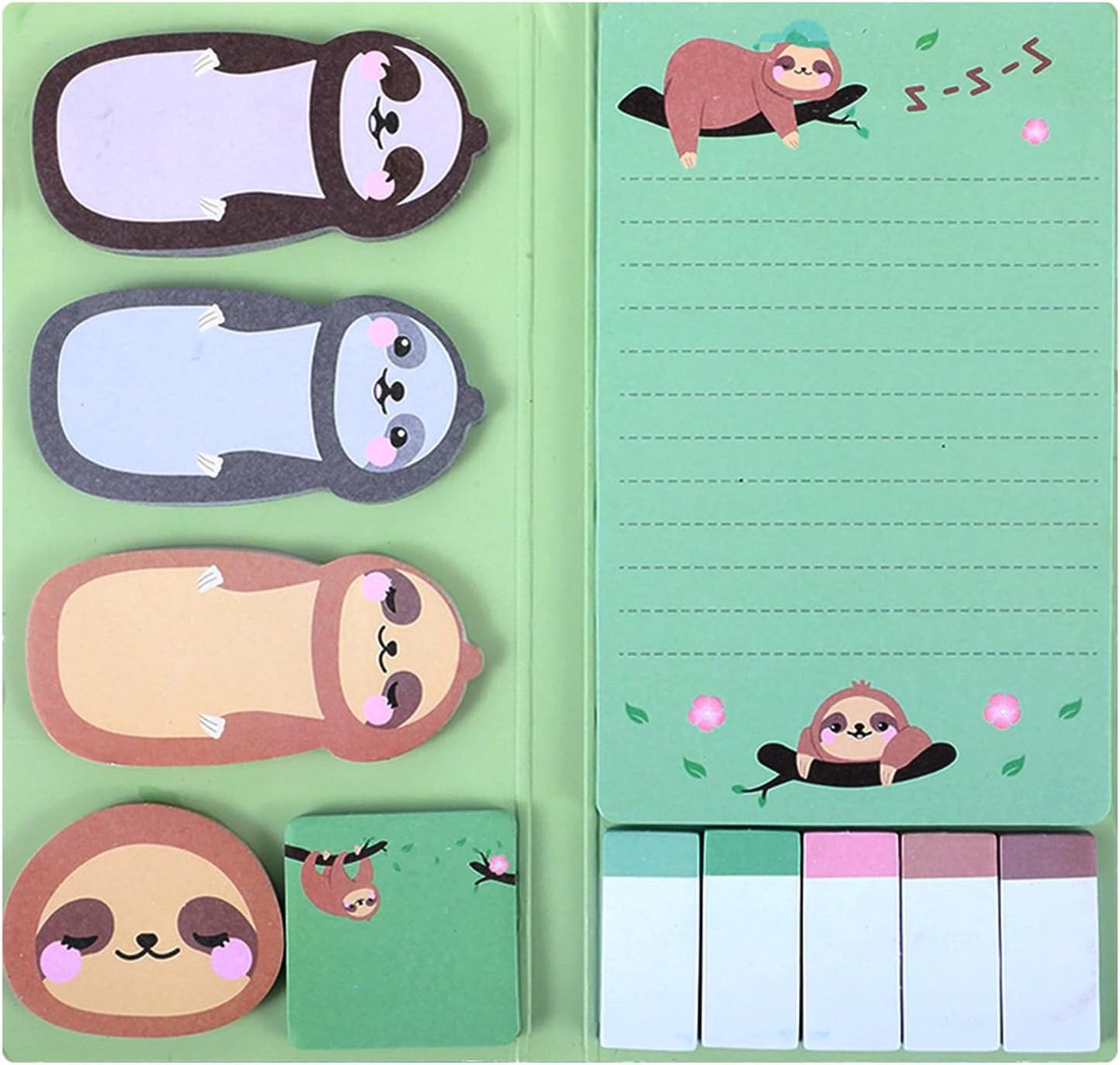 Zelfklevende notities, grappige zelfklevende notities, paginamarkers, stickers, sticky notes, kindermotief, schattige dieren voor luiaard, cadeau, schoolklas, kantoor, beschrijfbaar