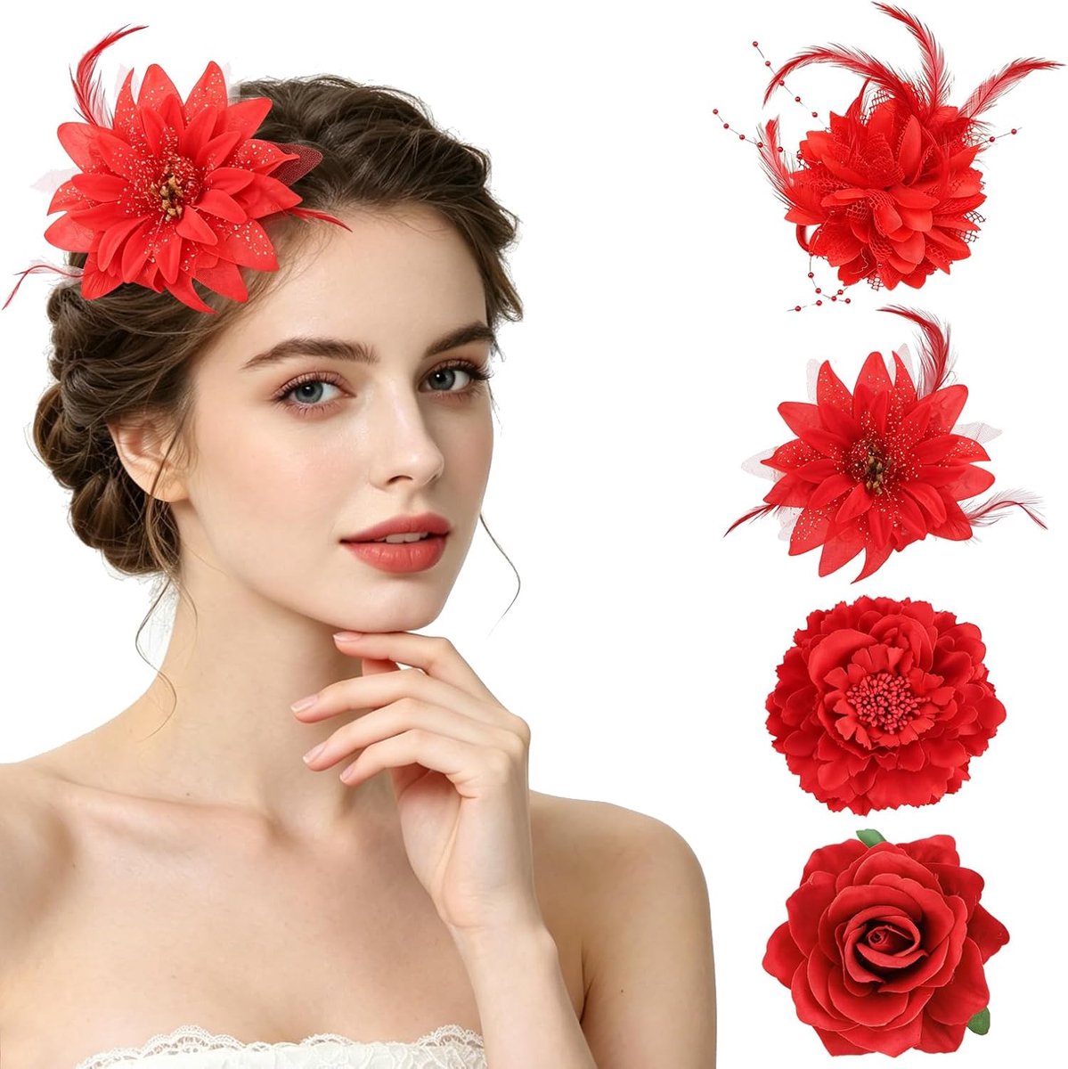 Haarspelden, 4 stuks bloemen haarspeld bloem haarclip voor bruidshuwelijk, stranddecoratie voor vrouwen en meisjes, voor strand, feest, bruiloft, carnaval