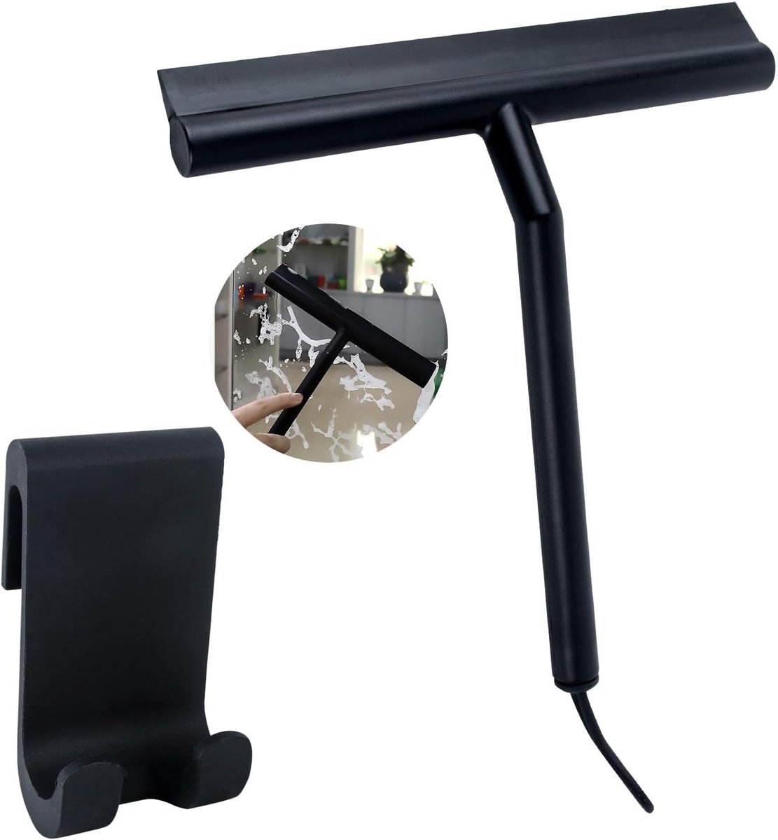 Raamtrekker silicone - Zwart - Inclusief haak en lanyard - Ideaal voor badkamer en auto - ShopVlot