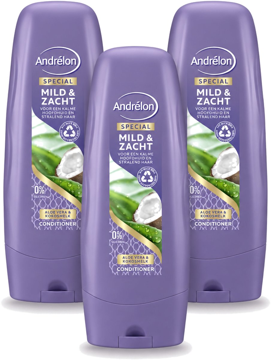 3 x Andrélon - Mild & Zacht - Conditioner - Voor Gevoelige Hoofdhuid - 300 ml - Bulkverpakking - 3 stuks