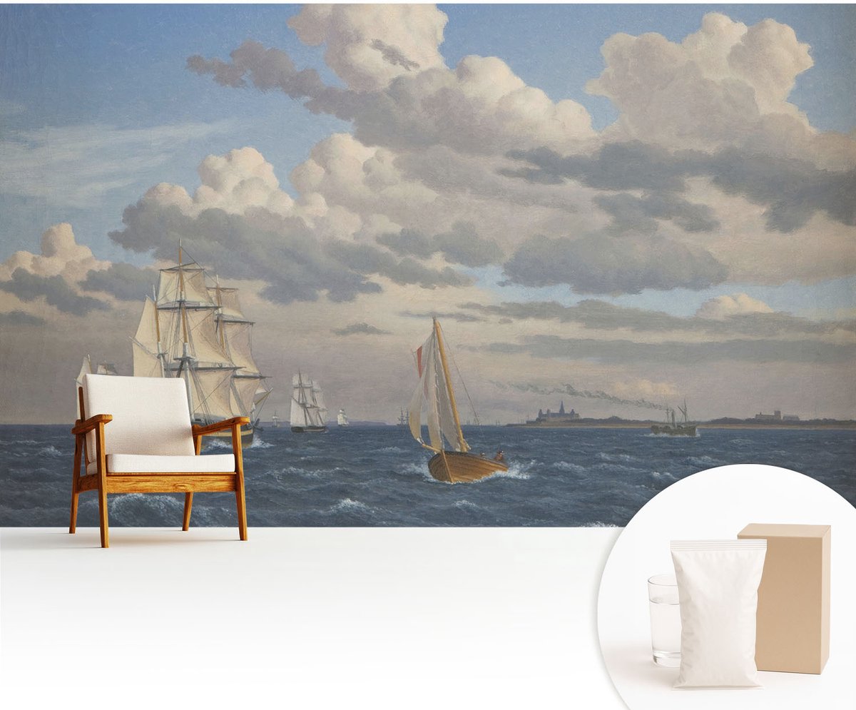Wallfluent Fotobehang - Grijs Vliesbehang - 416x254 cm - Zeeavontuur Fotobehang Vlies - Woonkamer behang Landschappen - Muurschildering - Hal behang
