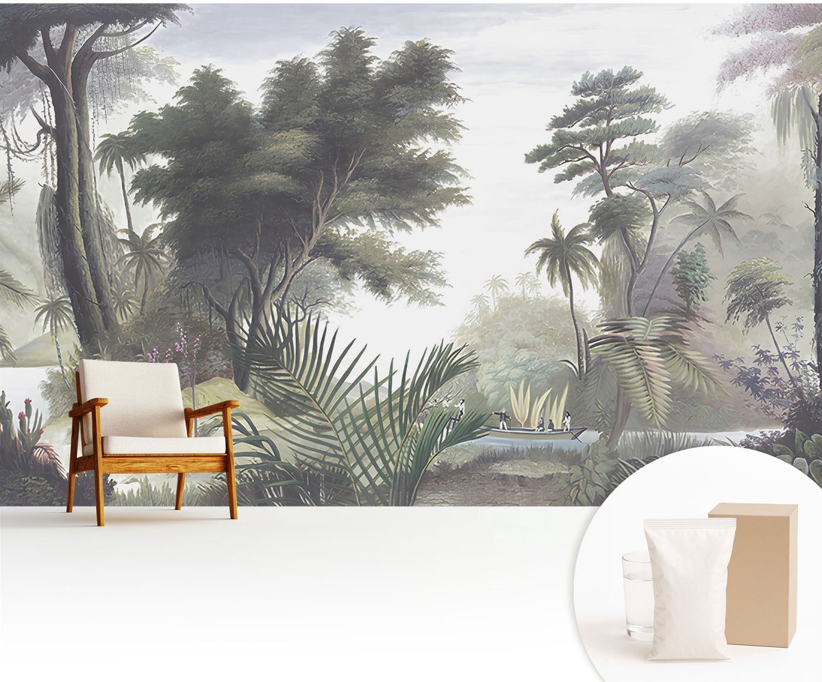 Wallfluent Fotobehang - Groente Vliesbehang - 416x254 cm - Exotisch Landschap Muurschildering - Slaapkamer behang Bloemen En Planten - Fotobehang Vlies - Slaapkamer behang