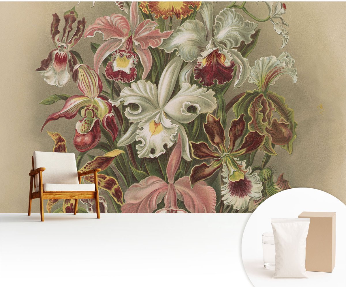 Wallfluent Fotobehang - Groente Vliesbehang - 416x254 cm - Bloemige Elegantie Muurschildering - Slaapkamer behang Bloemen En Planten - Fotobehang Vlies - Slaapkamer behang