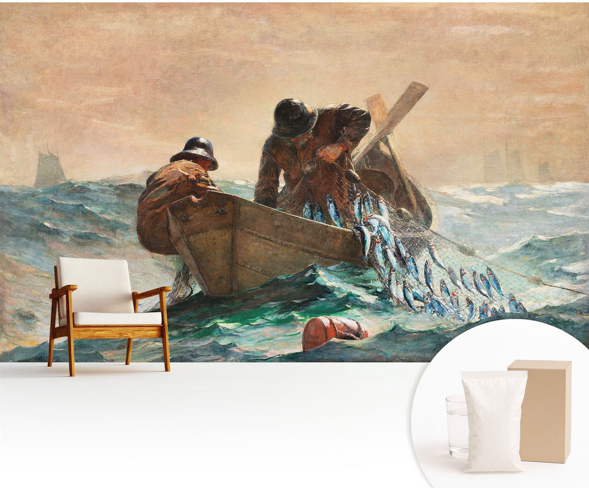 Wallfluent Fotobehang - Blauw Vliesbehang - 416x254 cm - Zeeavontuur Fotobehang Vlies - Hal behang Mensen - Muurschildering - Woonkamer behang