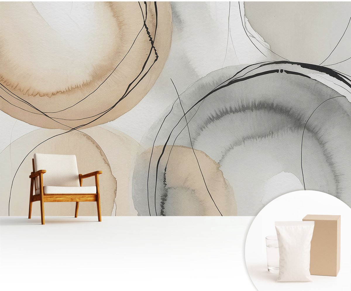 Wallfluent Fotobehang - Zwart Vliesbehang - 416x254 cm - Geometrische Harmonie Fotobehang Vlies - Hal behang Abstractie - Muurschildering - Woonkamer behang