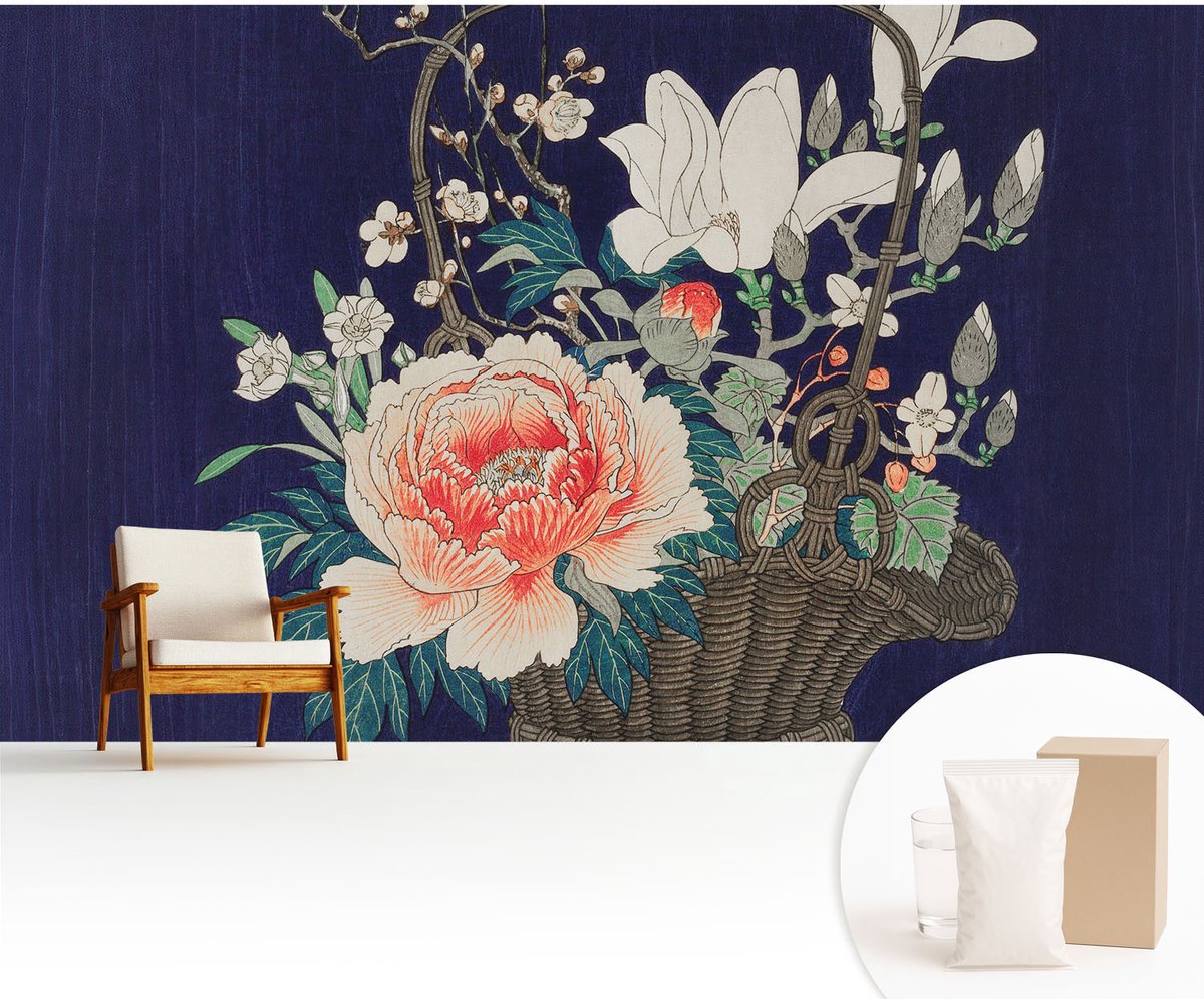 Wallfluent Fotobehang - Marine Vliesbehang - 416x254 cm - Bloemenmand Muurschildering - Slaapkamer behang Bloemen En Planten - Fotobehang Vlies - Slaapkamer behang