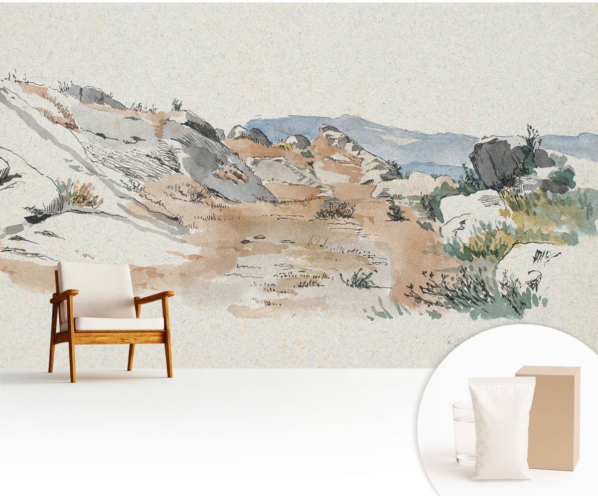 Wallfluent Fotobehang - Beige Vliesbehang - 416x254 cm - Rotslandschap Muurschildering - Gang behang Landschappen - Fotobehang Vlies - Slaapkamer behang