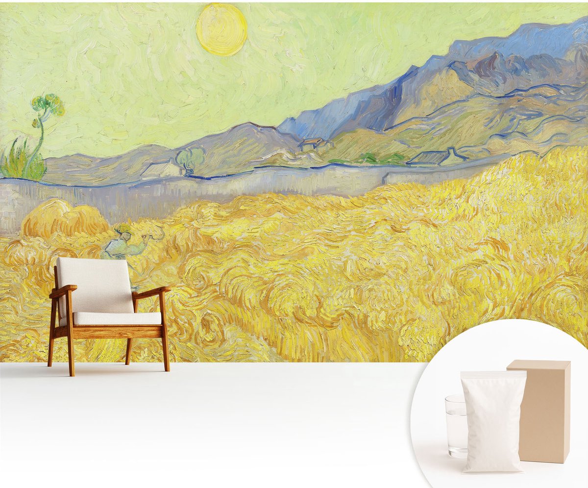 Wallfluent Fotobehang - Geel Vliesbehang - 416x254 cm - Tarweveld Fotobehang Vlies - Woonkamer behang Landschappen - Muurschildering - Hal behang