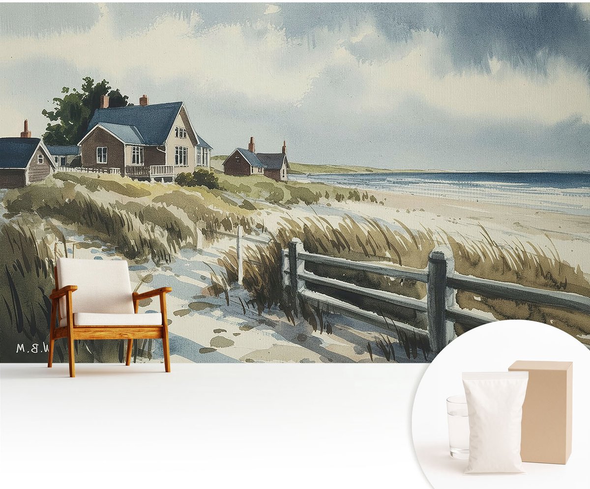 Wallfluent Fotobehang - Wit Vliesbehang - 416x254 cm - Strandduinen Muurschildering - Slaapkamer behang Landschappen - Fotobehang Vlies - Slaapkamer behang