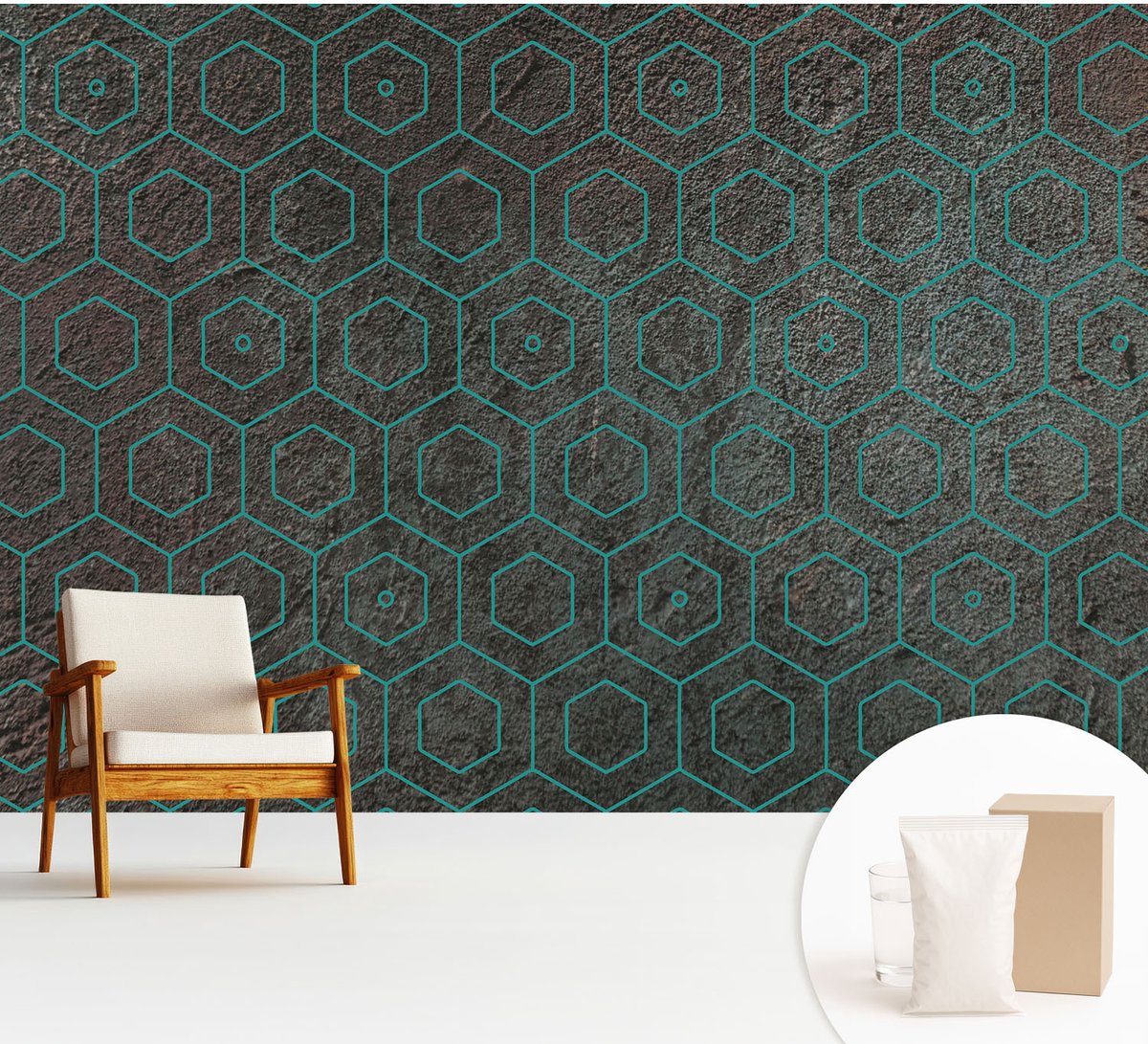 Wallfluent Fotobehang - Bruin Vliesbehang - 312x219 cm - Geometrisch Patroon Fotobehang Vlies - Woonkamer behang Texturen - Muurschildering - Hal behang