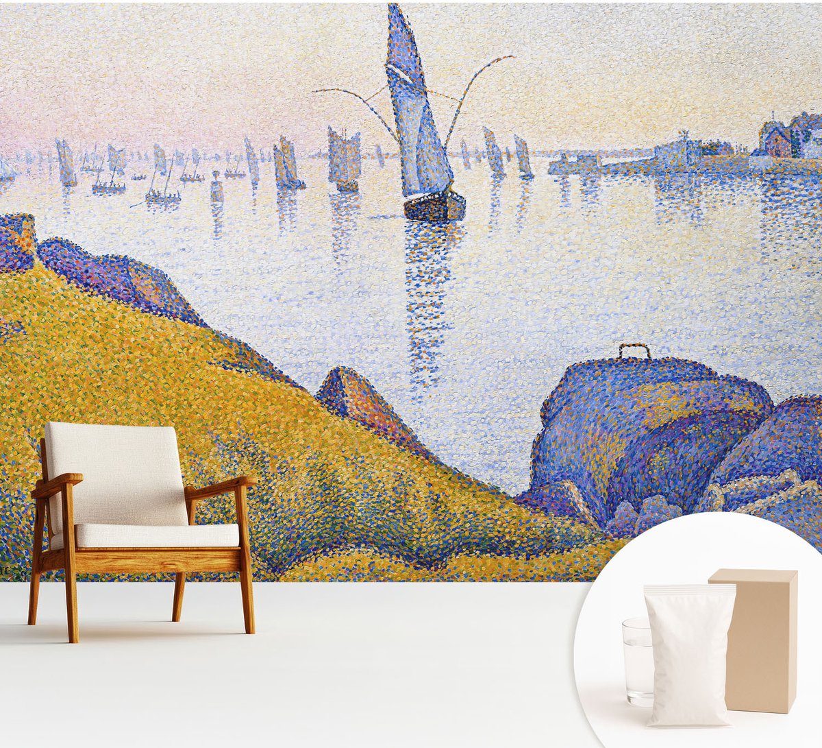 Wallfluent Fotobehang - Geel Vliesbehang - 312x219 cm - Zeilreflectie Muurschildering - Gang behang Deel - Fotobehang Vlies - Gang behang