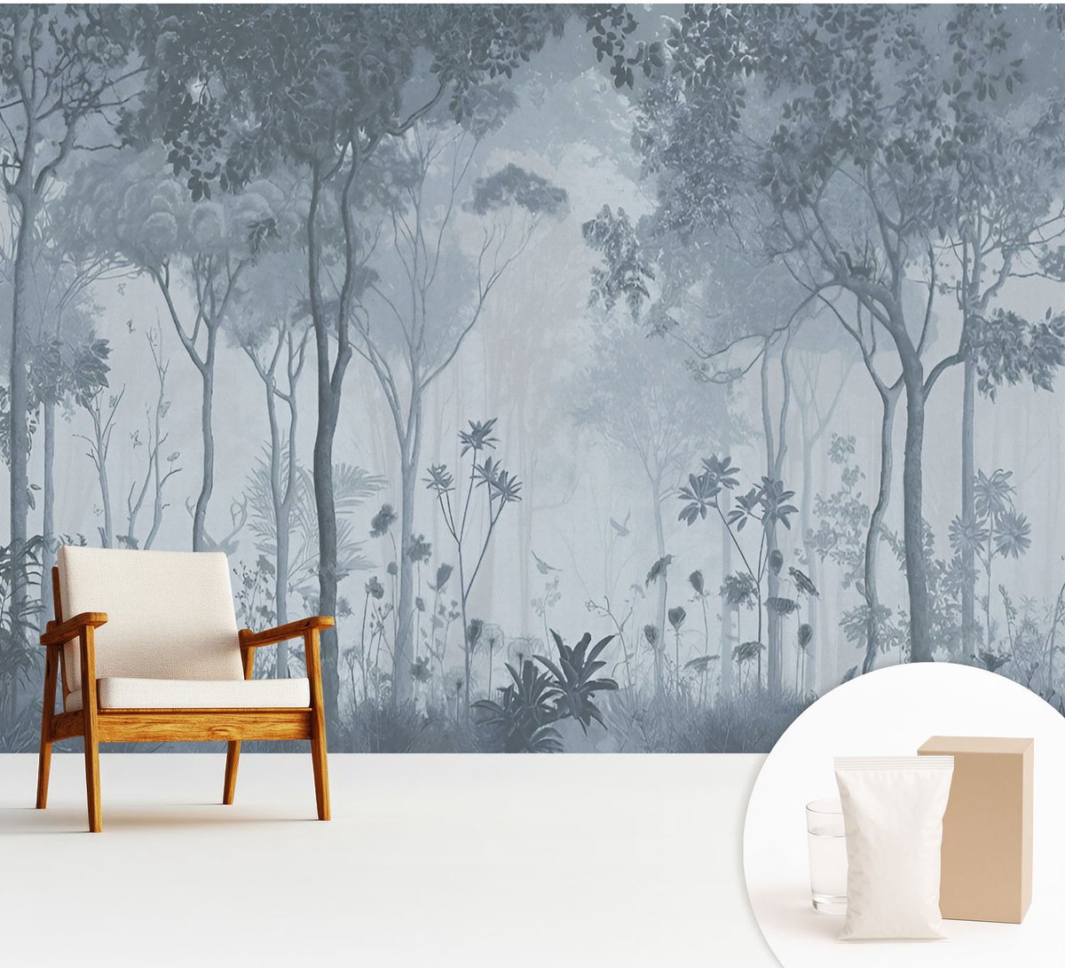 Wallfluent Fotobehang - Grijs Vliesbehang - 312x219 cm - Mystiek Van Het Bos Muurschildering - Gang behang Bloemen En Planten - Fotobehang Vlies - Slaapkamer behang