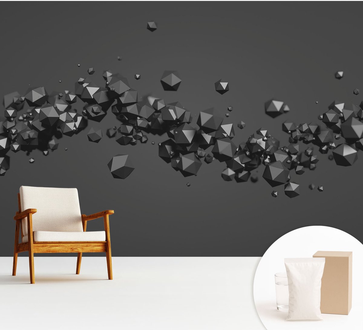 Wallfluent Fotobehang - Zwart Vliesbehang - 312x219 cm - Zwarte Klonten Fotobehang Vlies - Woonkamer behang Abstractie - Muurschildering - Hal behang