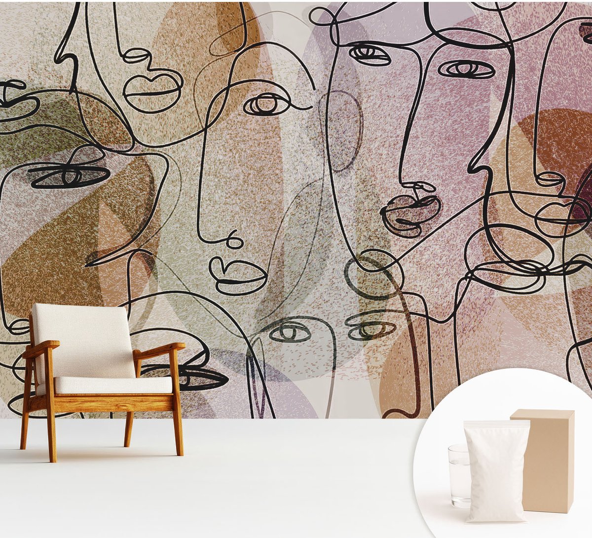 Wallfluent Fotobehang - Zwart Vliesbehang - 312x219 cm - Lineaire Vlakken Fotobehang Vlies - Hal behang Deel - Muurschildering - Hal behang