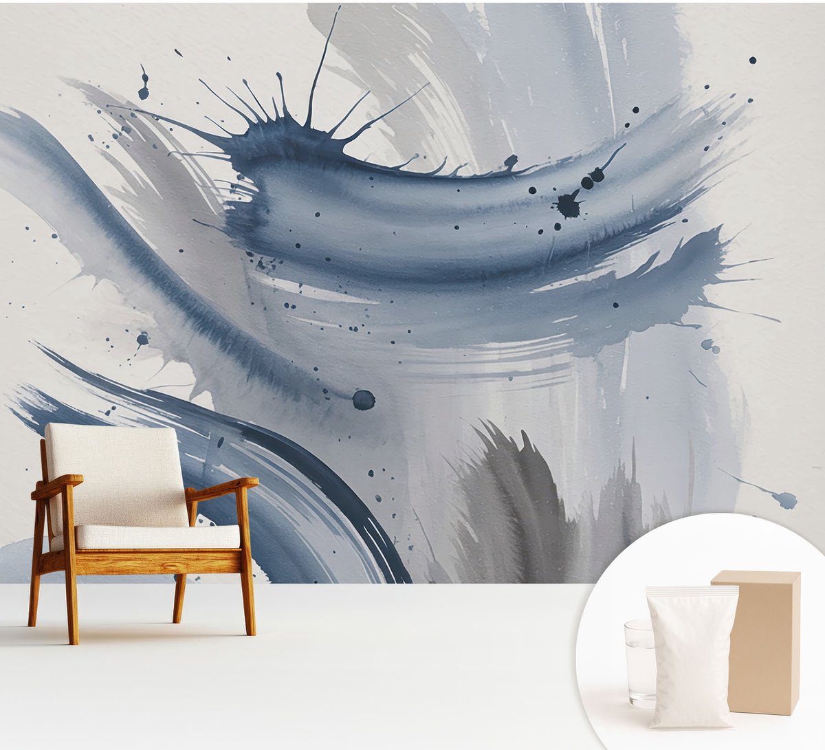 Wallfluent Fotobehang - Blauw Vliesbehang - 312x219 cm - Artistieke Penseelstreken Muurschildering - Slaapkamer behang Abstractie - Fotobehang Vlies - Slaapkamer behang