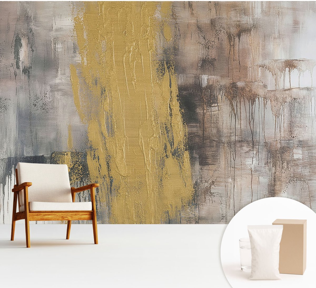 Wallfluent Fotobehang - Grijs Vliesbehang - 312x219 cm - Abstracte Visie Fotobehang Vlies - Hal behang Abstractie - Muurschildering - Hal behang