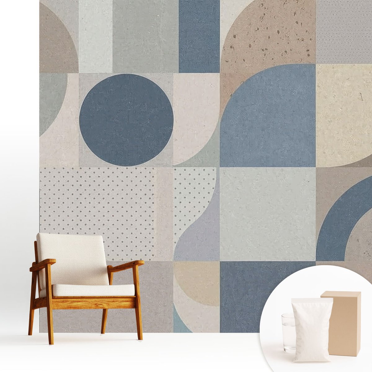 Wallfluent Fotobehang - Grijs Vliesbehang - 250x250 cm - Geometrische Mozaïek Muurschildering - Gang behang Geometrie - Fotobehang Vlies - Gang behang