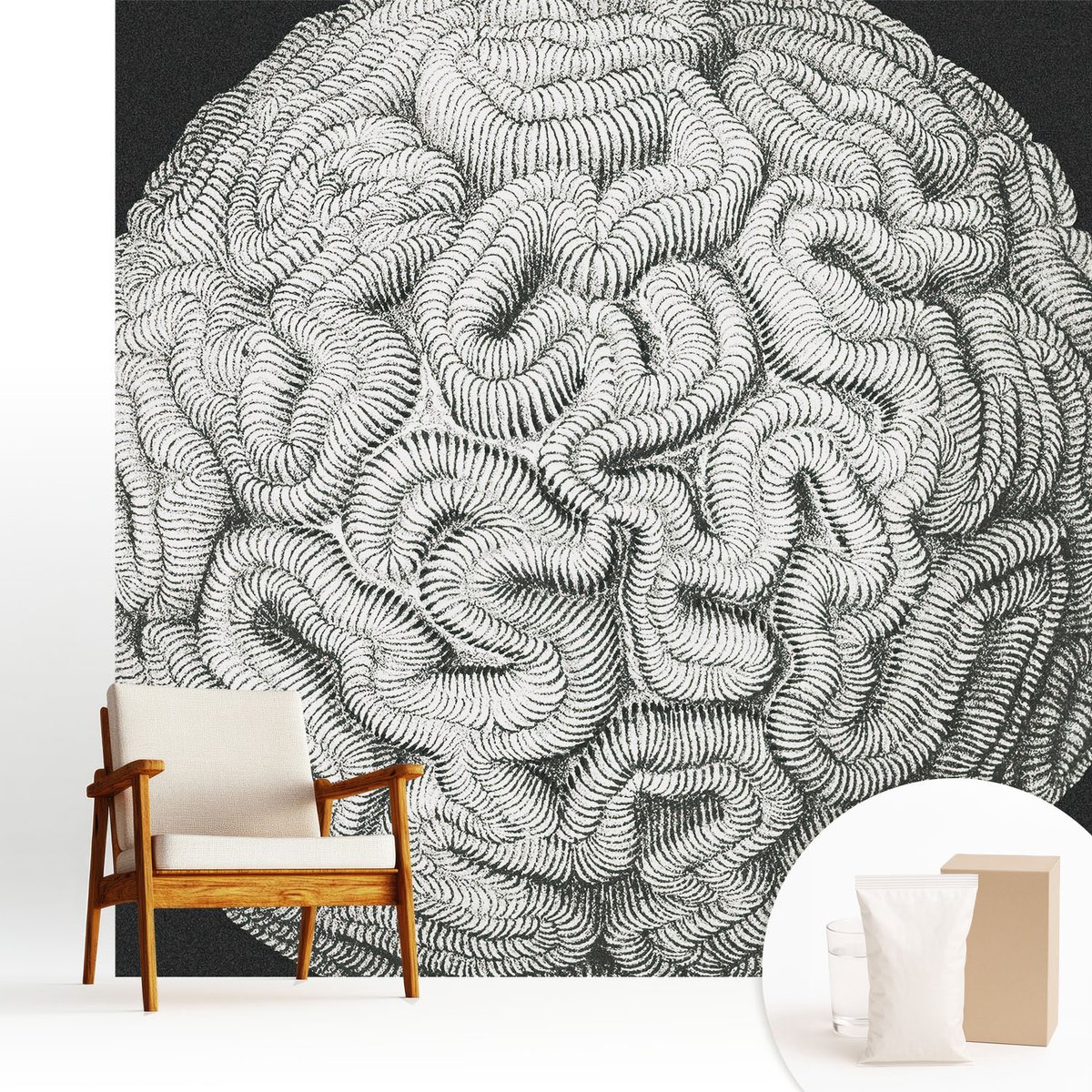 Wallfluent Fotobehang - Zwart Vliesbehang - 250x250 cm - Bolvormige Structuur Fotobehang Vlies - Hal behang Abstractie - Muurschildering - Woonkamer behang