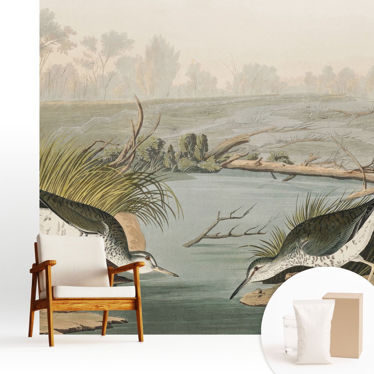 Wallfluent Fotobehang - Beige Vliesbehang - 250x250 cm - Een Vredig Landschap Fotobehang Vlies - Woonkamer behang Landschappen - Muurschildering - Woonkamer behang