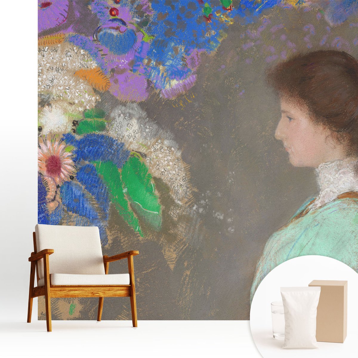 Wallfluent Fotobehang - Grijs Vliesbehang - 250x250 cm - Romantische Scène Muurschildering - Slaapkamer behang Deel - Fotobehang Vlies - Slaapkamer behang