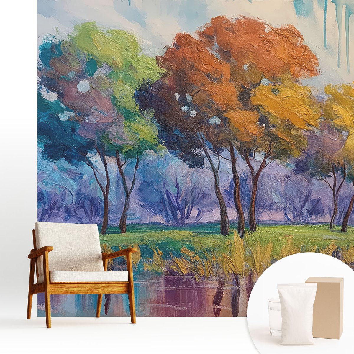 Wallfluent Fotobehang - Groente Vliesbehang - 250x250 cm - Boomabstractie Muurschildering - Gang behang Landschappen - Fotobehang Vlies - Gang behang