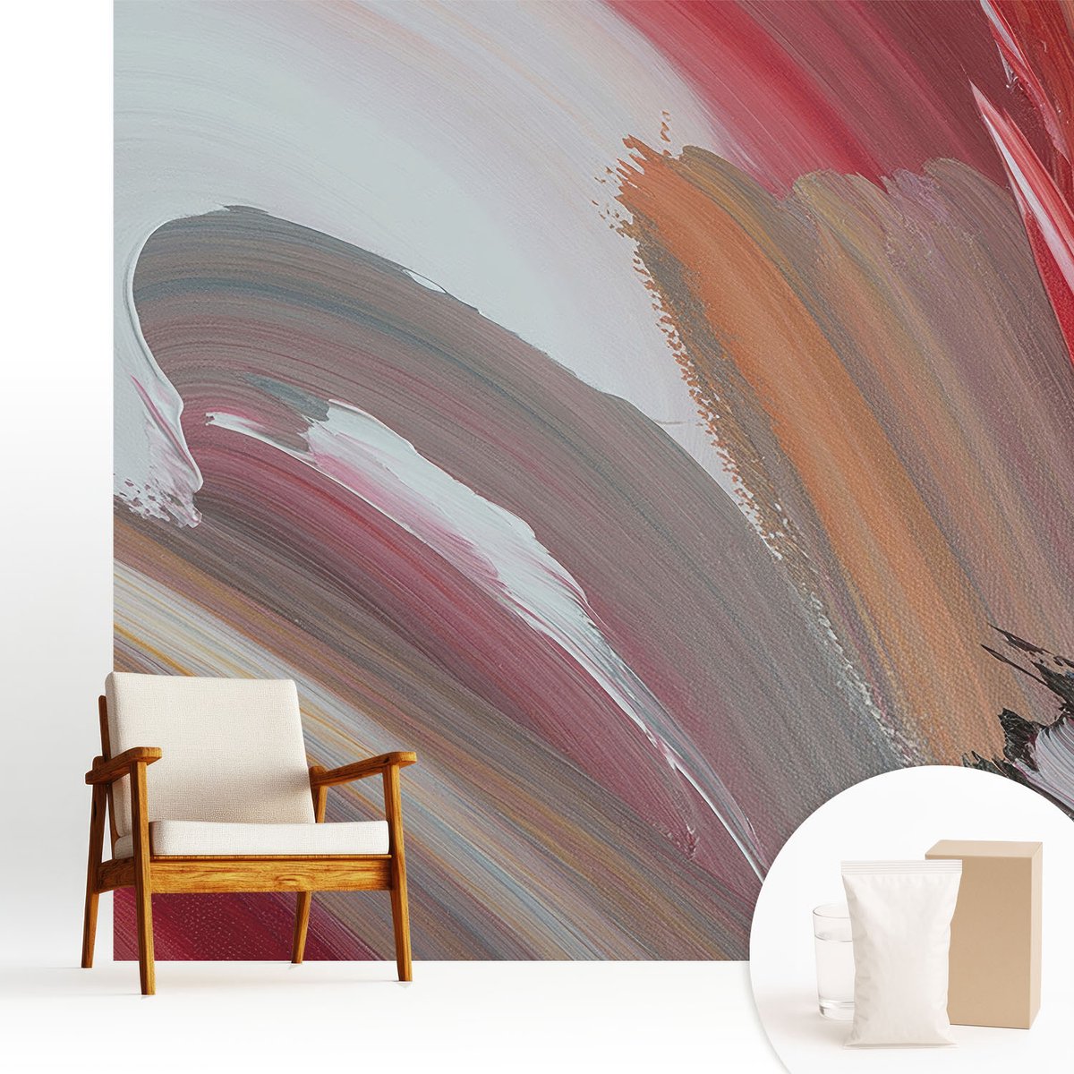 Wallfluent Fotobehang - Wit Vliesbehang - 250x250 cm - Schilderachtige Uitdrukking Muurschildering - Slaapkamer behang Abstractie - Fotobehang Vlies - Slaapkamer behang