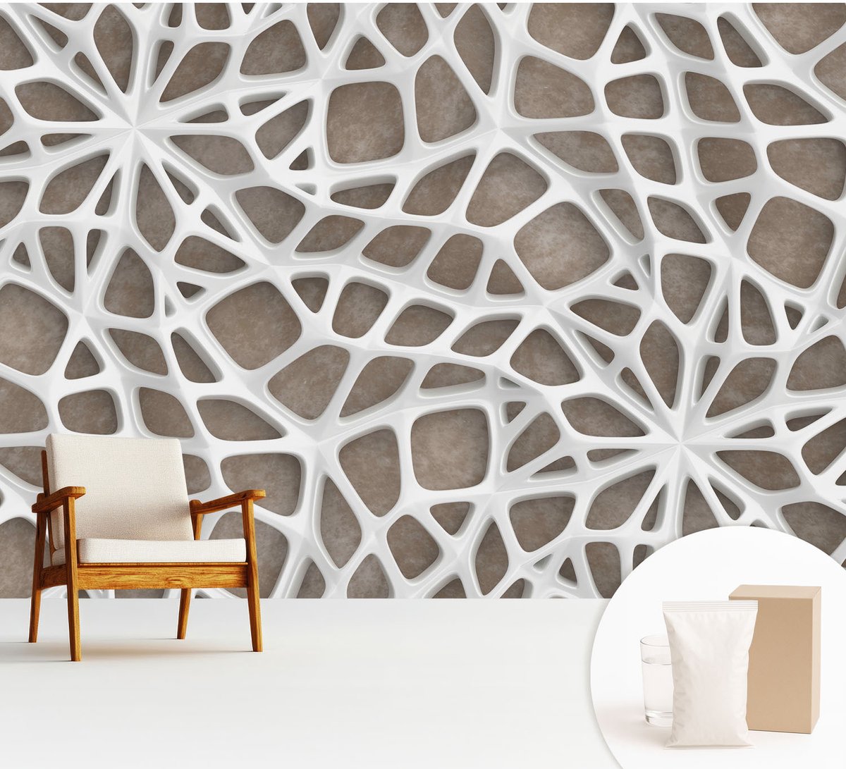 Wallfluent Fotobehang - Wit Vliesbehang - 312x219 cm - Kanten Net Muurschildering - Gang behang Geometrie - Fotobehang Vlies - Gang behang