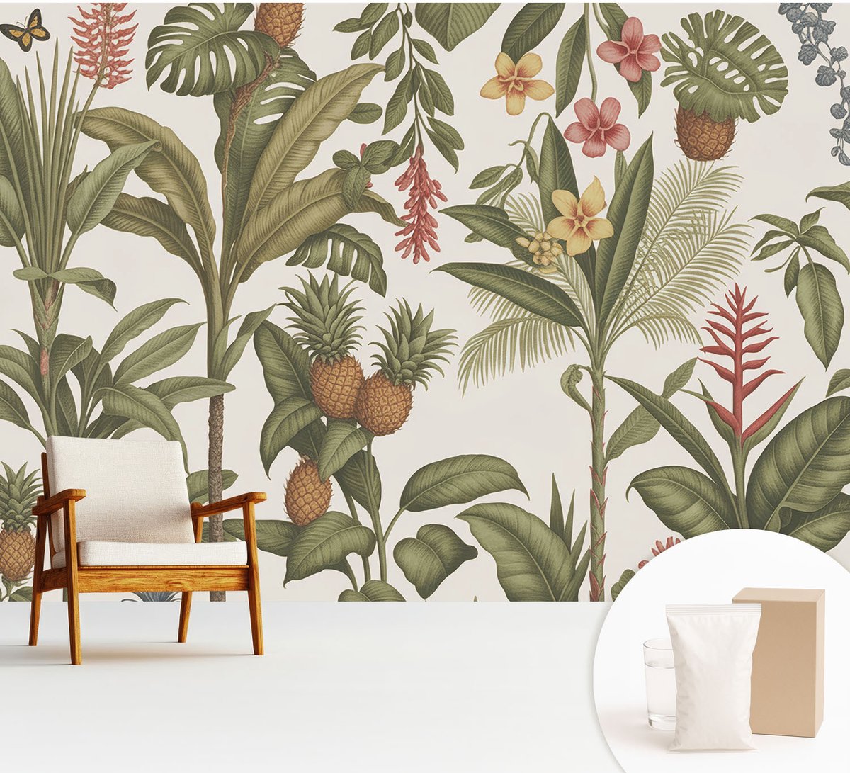 Wallfluent Fotobehang - Grijs Vliesbehang - 312x219 cm - Exotische Natuur Fotobehang Vlies - Woonkamer behang Bloemen En Planten - Muurschildering - Hal behang