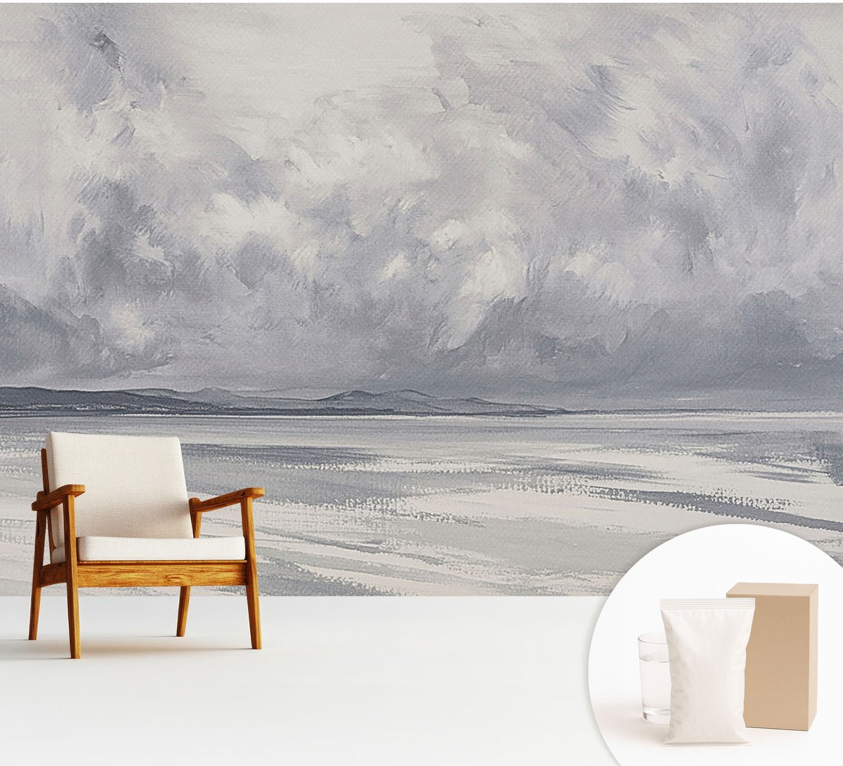 Wallfluent Fotobehang - Grijs Vliesbehang - 312x219 cm - Een Storm Aan De Horizon Muurschildering - Slaapkamer behang Deel - Fotobehang Vlies - Slaapkamer behang