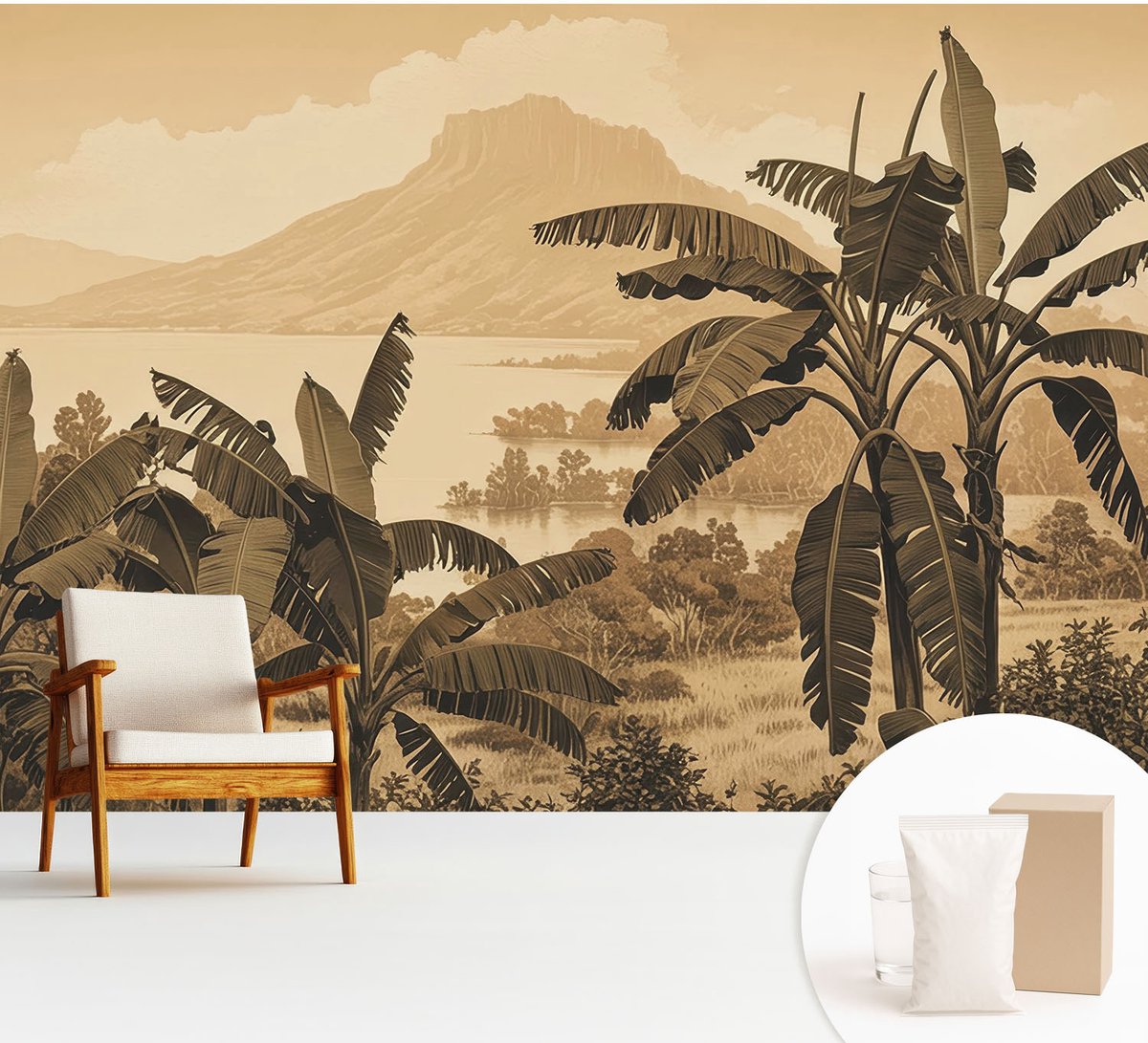 Wallfluent Fotobehang - Beige Vliesbehang - 312x219 cm - Tropisch Panorama Fotobehang Vlies - Woonkamer behang Landschappen - Muurschildering - Woonkamer behang
