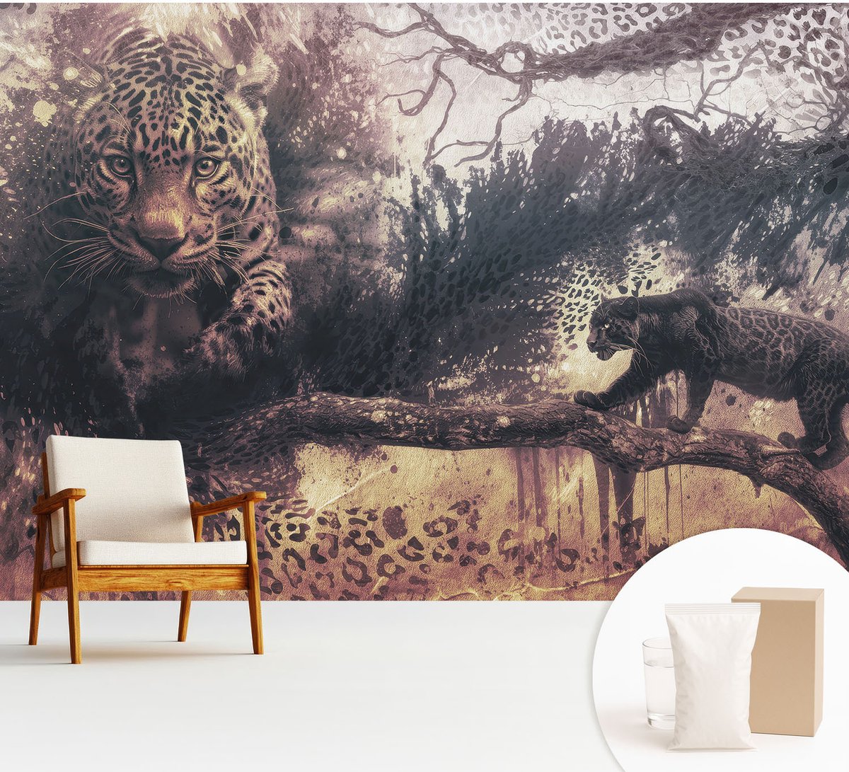 Wallfluent Fotobehang - Bruin Vliesbehang - 312x219 cm - Bosthema Muurschildering - Slaapkamer behang Dieren - Fotobehang Vlies - Slaapkamer behang