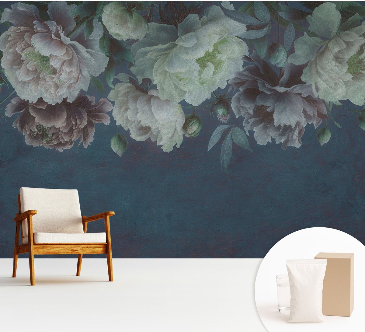 Wallfluent Fotobehang - Marine Vliesbehang - 312x219 cm - Bloemige Elegantie Fotobehang Vlies - Hal behang Bloemen En Planten - Muurschildering - Hal behang