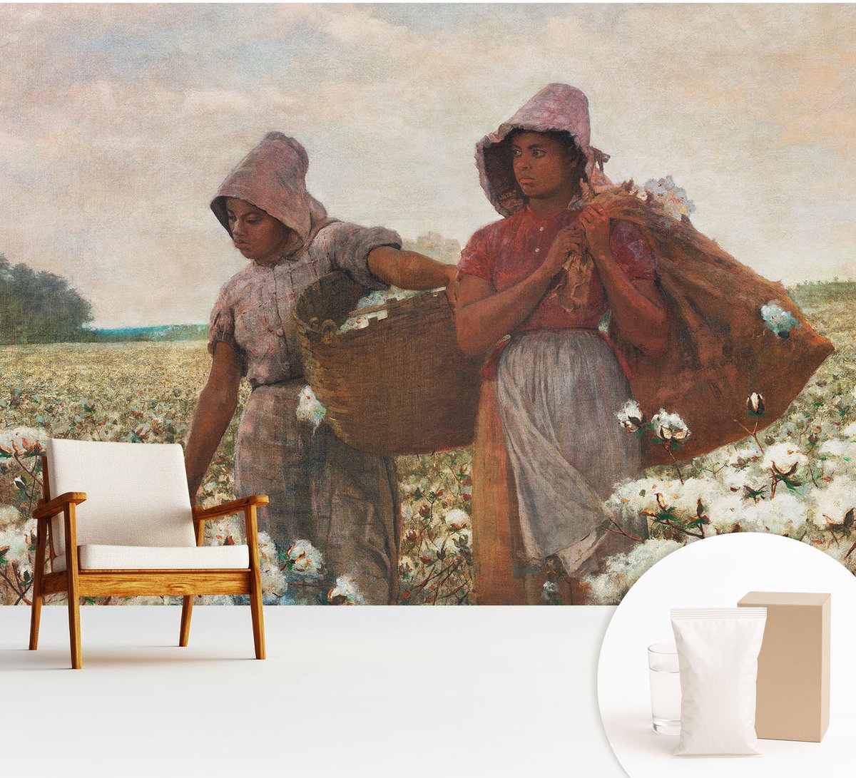 Wallfluent Fotobehang - Wit Vliesbehang - 312x219 cm - Werken In Het Veld Muurschildering - Gang behang Mensen - Fotobehang Vlies - Slaapkamer behang