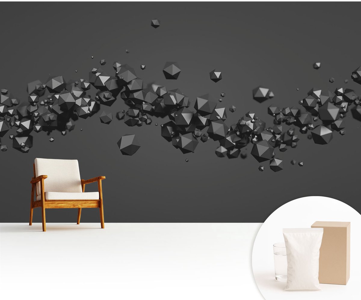 Wallfluent Fotobehang - Zwart Vliesbehang - 416x254 cm - Zwarte Klonten Fotobehang Vlies - Hal behang Abstractie - Muurschildering - Hal behang