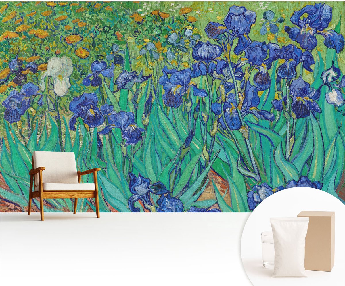Wallfluent Fotobehang - Blauw Vliesbehang - 416x254 cm - Tuinbloemen Fotobehang Vlies - Hal behang Bloemen En Planten - Muurschildering - Hal behang
