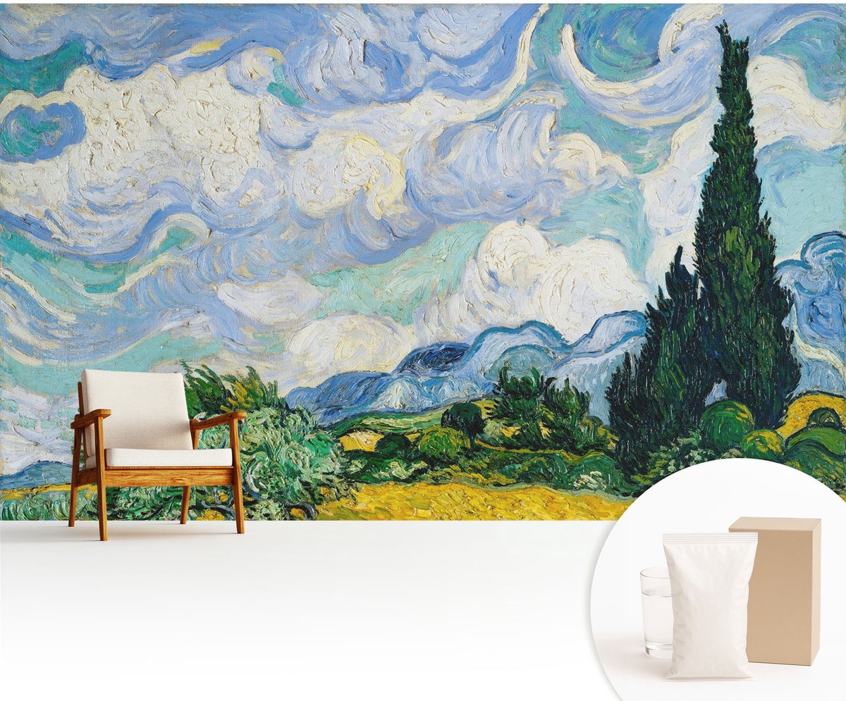 Wallfluent Fotobehang - Blauw Vliesbehang - 416x254 cm - Expressieve Wolken Muurschildering - Slaapkamer behang Deel - Fotobehang Vlies - Slaapkamer behang