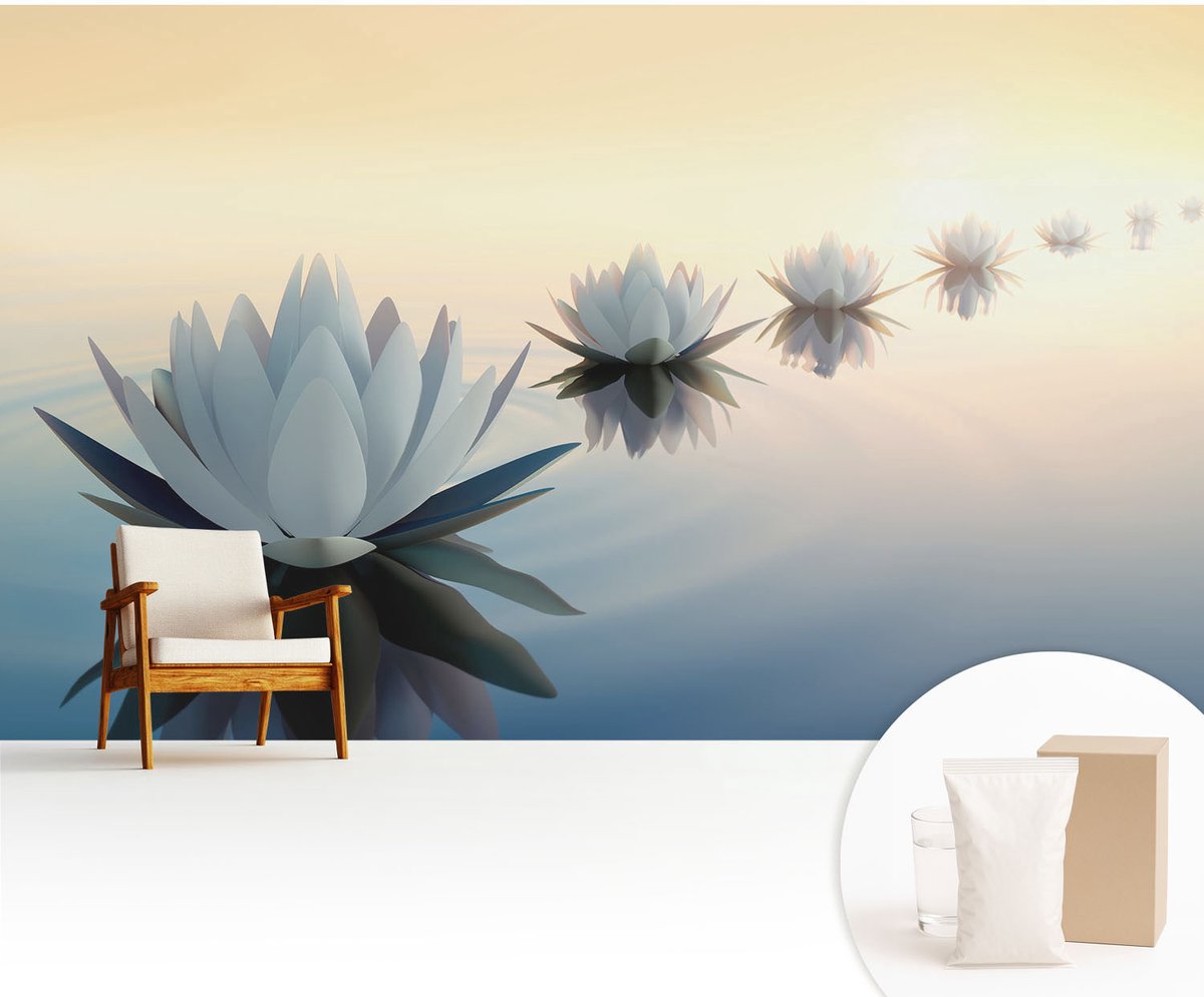 Wallfluent Fotobehang - Wit Vliesbehang - 416x254 cm - Een Vredig Uitzicht Muurschildering - Gang behang Bloemen En Planten - Fotobehang Vlies - Gang behang