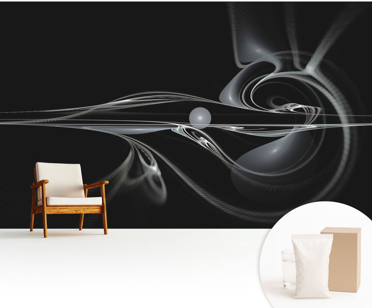 Wallfluent Fotobehang - Zwart Vliesbehang - 416x254 cm - Vloeistofleidingen Muurschildering - Gang behang Abstractie - Fotobehang Vlies - Gang behang
