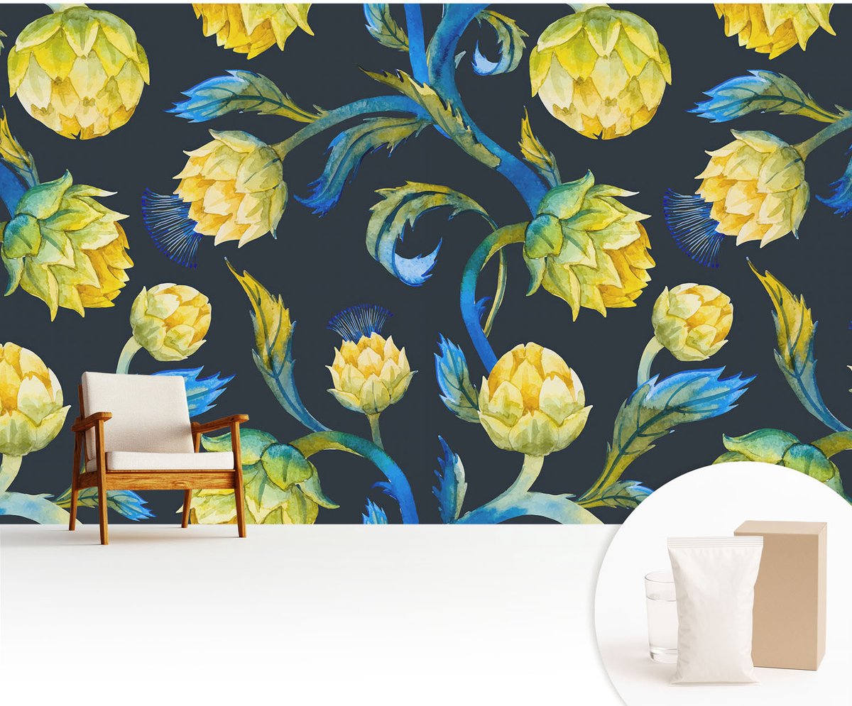 Wallfluent Fotobehang - Marine Vliesbehang - 416x254 cm - Plantenvirtuoos Muurschildering - Slaapkamer behang Bloemen En Planten - Fotobehang Vlies - Gang behang
